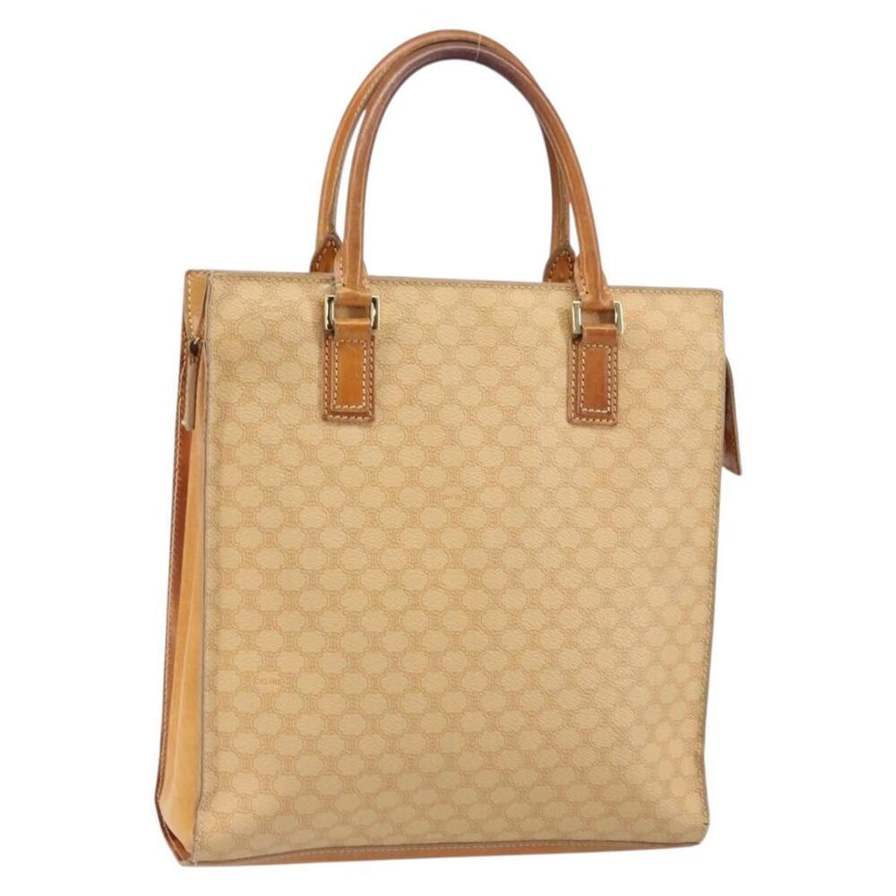 CELINE Macadam Canvas Hand Bag PVC Beige Gold Auth 161381